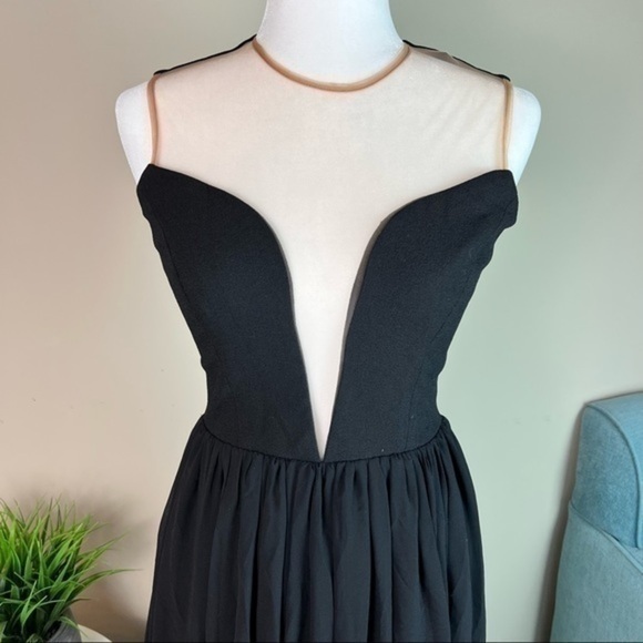 DRESS THE POPULATION 'PATRICIA' ILLUSIONS CHIFFON ROMANTIC BLACK MAXI DRESS sz S - Picture 4 of 16